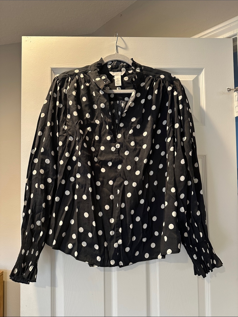 H&M black and White Polka Dot Long-Sleeve Top